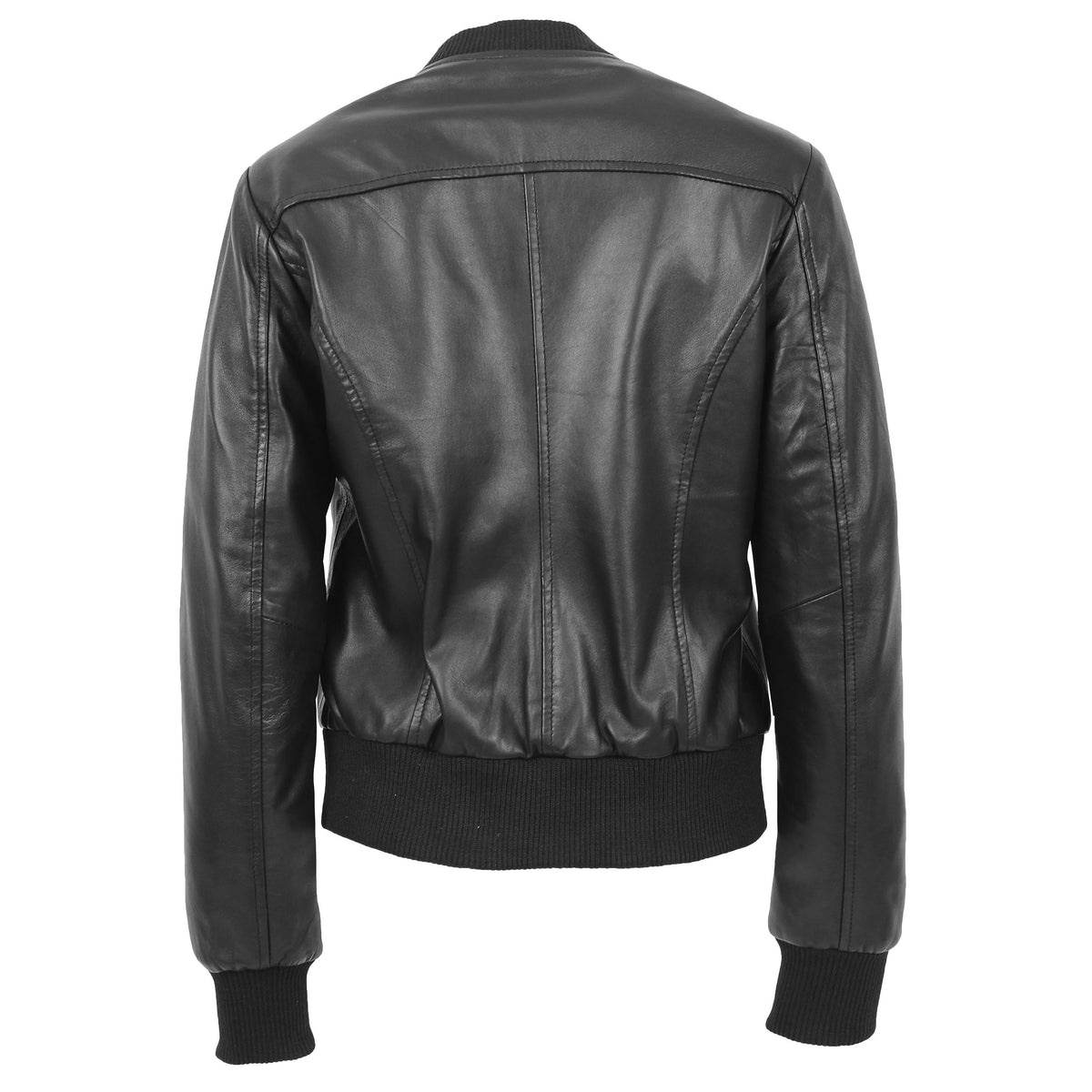 Womens Real Leather Varsity Bomber Jacket Faye Black - genuine leather jacket in black with varsity