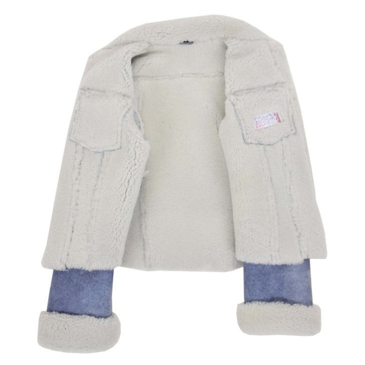 Womens Real Sheepskin Trucker Jacket Kylie Denim Blue - genuine sheepskin jacket in denim blue with none outer pockets