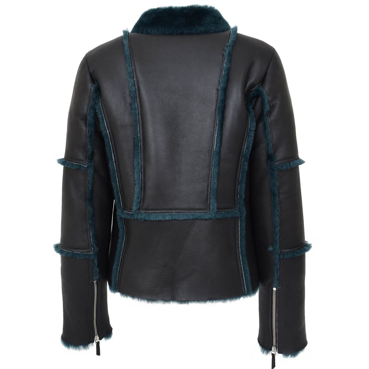 Womens Sheepskin Aviator Pilot Jacket Valerie Black Green - genuine sheepskin jacket in black green with aviator