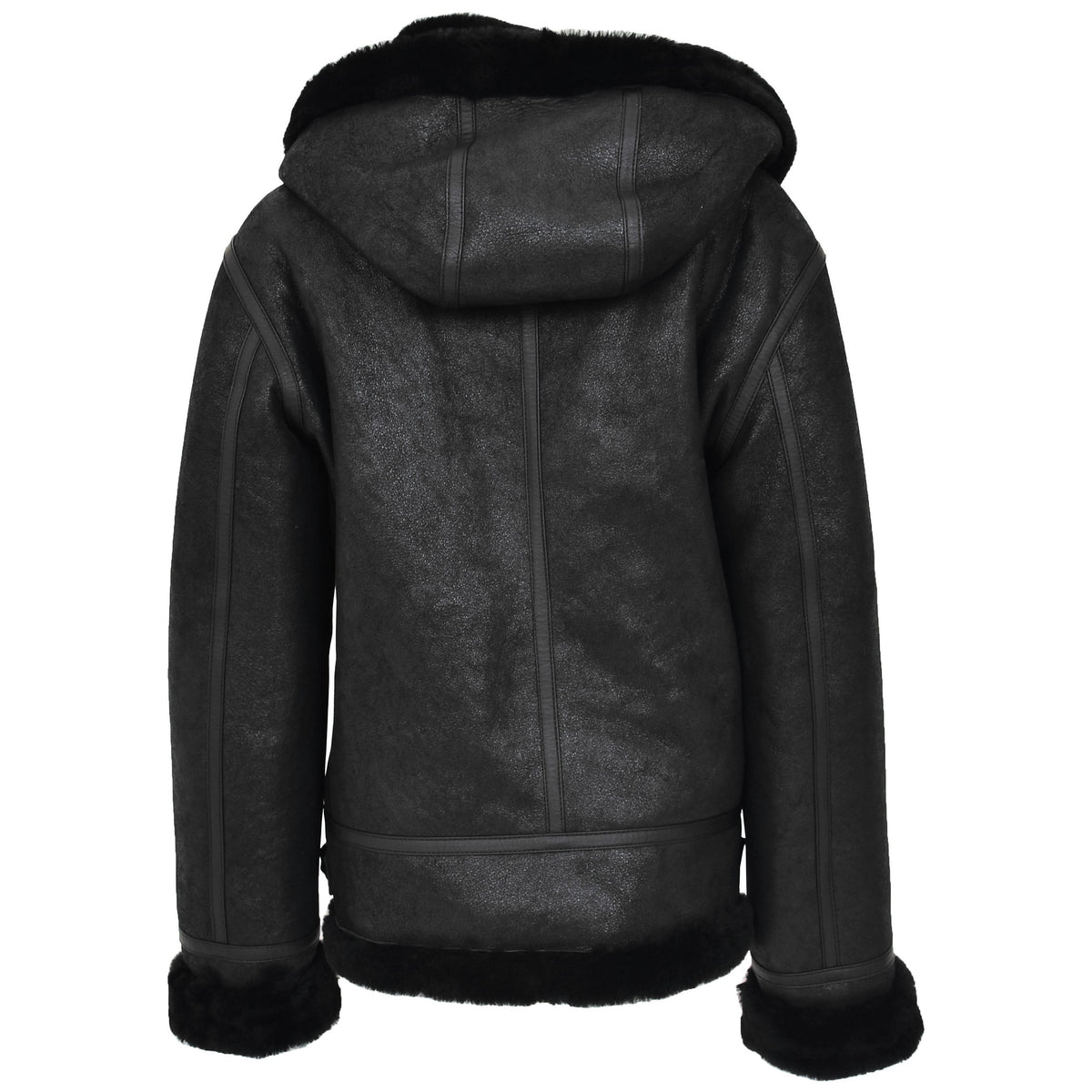 Womens Sheepskin B3 Detachable Hoodie Jacket Naomi Black - genuine sheepskin jacket in black with two outer pockets