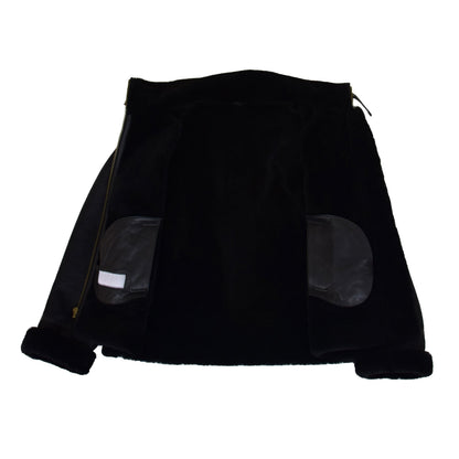 Womens Sheepskin B3 Detachable Hoodie Jacket Naomi Black - genuine sheepskin jacket in black with b3