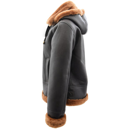 Womens Sheepskin B3 Detachable Hoodie Jacket Naomi Brown Ginger - genuine sheepskin jacket in brown ginger with two outer pockets