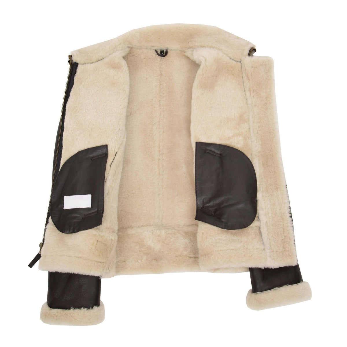 Womens Sheepskin B3 Detachable Hoodie Jacket Naomi Brown White - genuine sheepskin jacket in brown white with two outer pockets