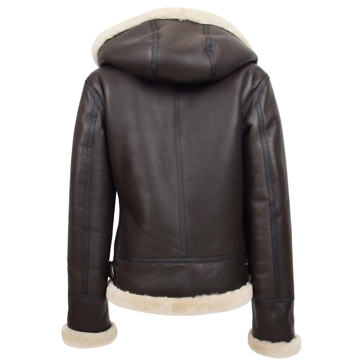 Womens Sheepskin B3 Detachable Hoodie Jacket Naomi Brown White - genuine sheepskin jacket in brown white with detachable hood