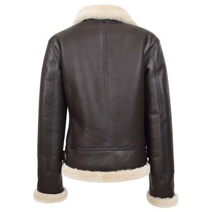 Womens Sheepskin B3 Detachable Hoodie Jacket Naomi Brown White - genuine sheepskin jacket in brown white with b3