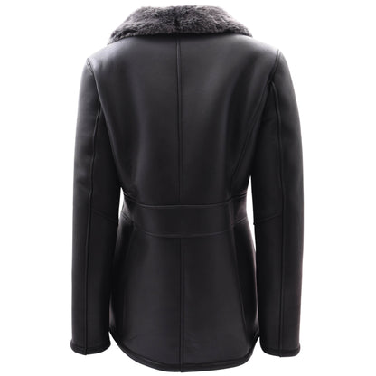Womens Sheepskin Black Brisa Double Breasted Coat Bonnie - genuine sheepskin coat with two outer pockets
