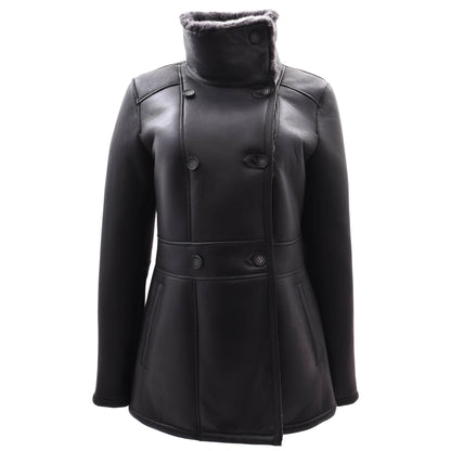 Womens Sheepskin Black Brisa Double Breasted Coat Bonnie - genuine sheepskin coat with double breasted