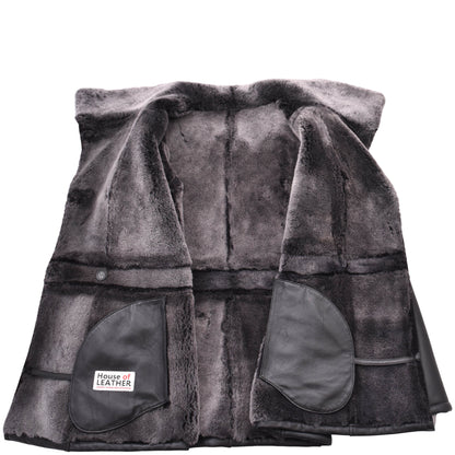 Womens Sheepskin Black Brisa Double Breasted Coat Bonnie - genuine sheepskin coat with two outer pockets