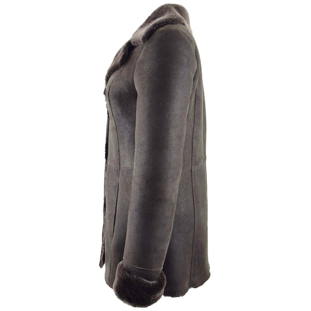 Womens Sheepskin Classic Mac Coat Tammy Brown - genuine sheepskin coat in brown with two outer pockets