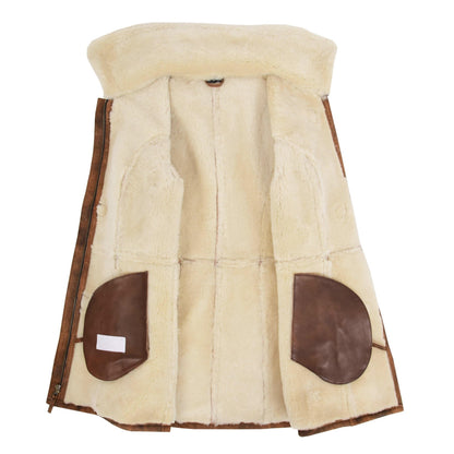 Womens Sheepskin Duffle Coat Mid Length Ellen Vintage Brown - genuine sheepskin coat in vintage brown with vintage