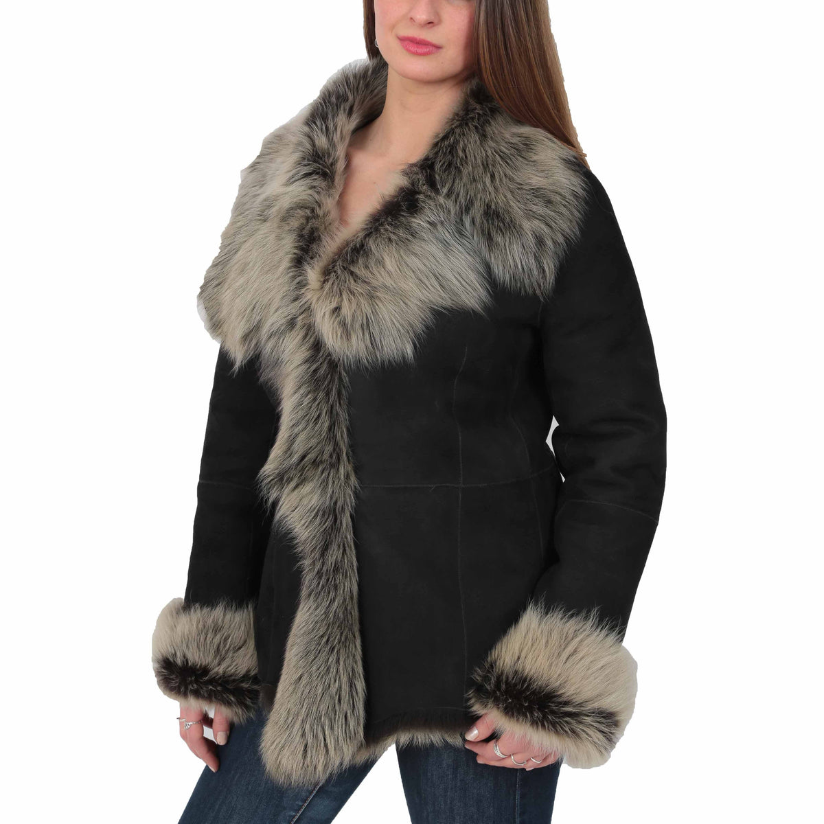 Womens Sheepskin Shearling Toscana Jacket Black Brissa - genuine sheepskin jacket in black brissa with none outer pockets