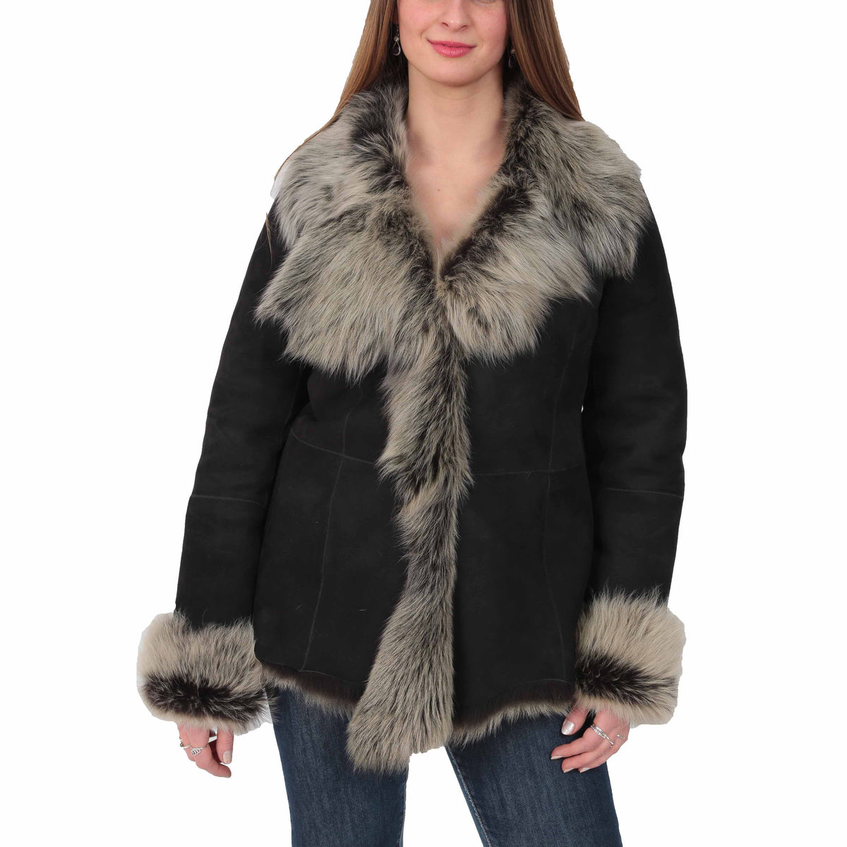 Womens Sheepskin Shearling Toscana Jacket Black Brissa - genuine sheepskin jacket in black brissa with none outer pockets