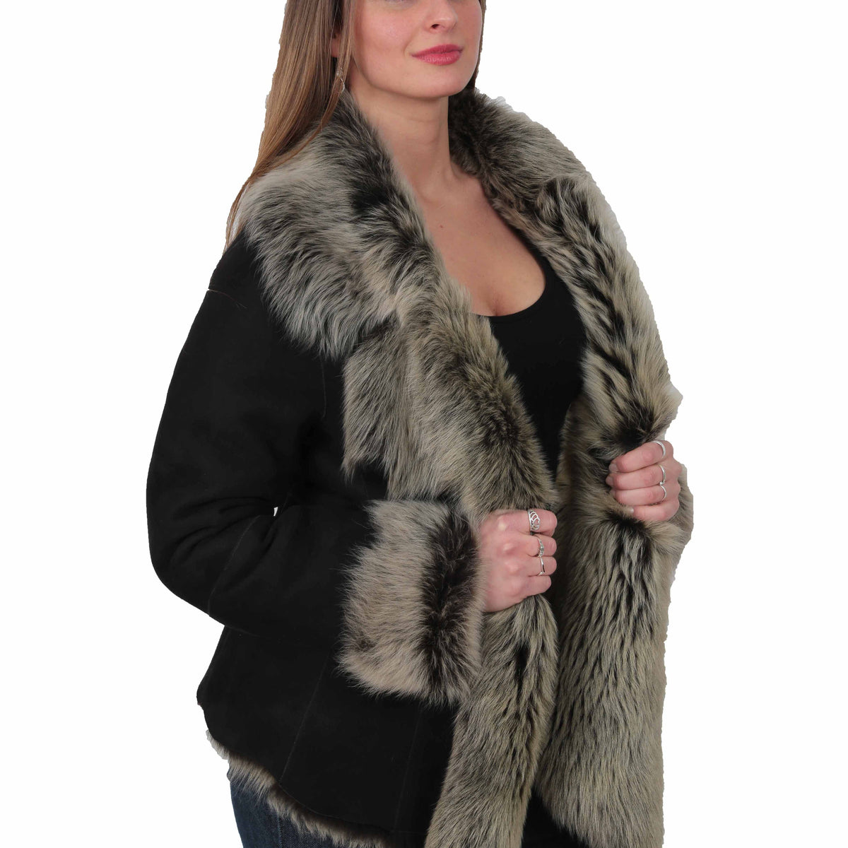 Womens Sheepskin Shearling Toscana Jacket Black Brissa - genuine sheepskin jacket in black brissa with none outer pockets