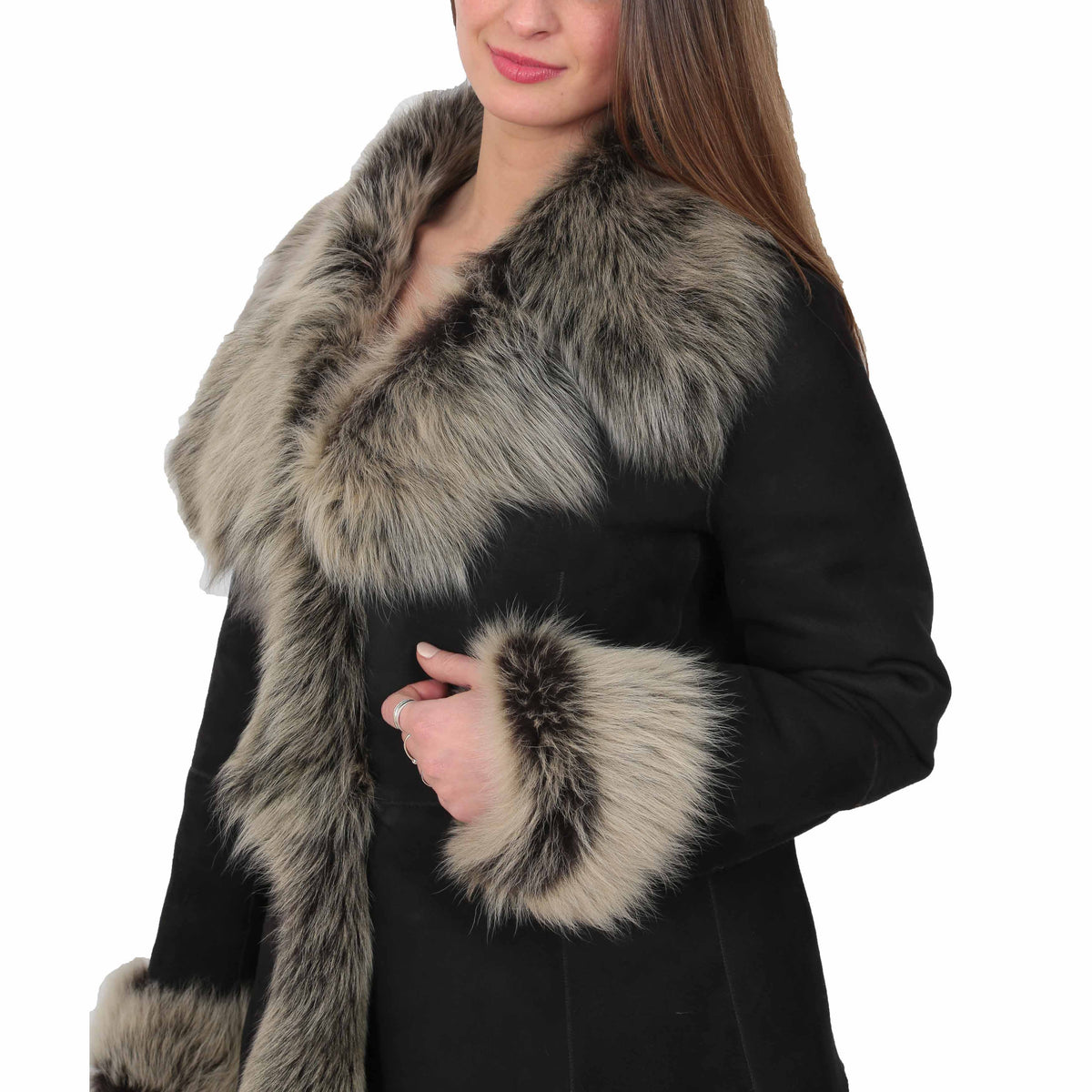 Womens Sheepskin Shearling Toscana Jacket Black Brissa - genuine sheepskin jacket in black brissa with none outer pockets