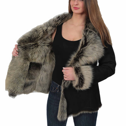 Womens Sheepskin Shearling Toscana Jacket Black Brissa - genuine sheepskin jacket in black brissa with none outer pockets