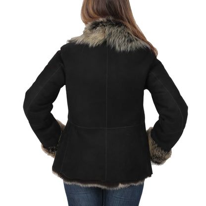 Womens Sheepskin Shearling Toscana Jacket Black Brissa - genuine sheepskin jacket in black brissa with none outer pockets