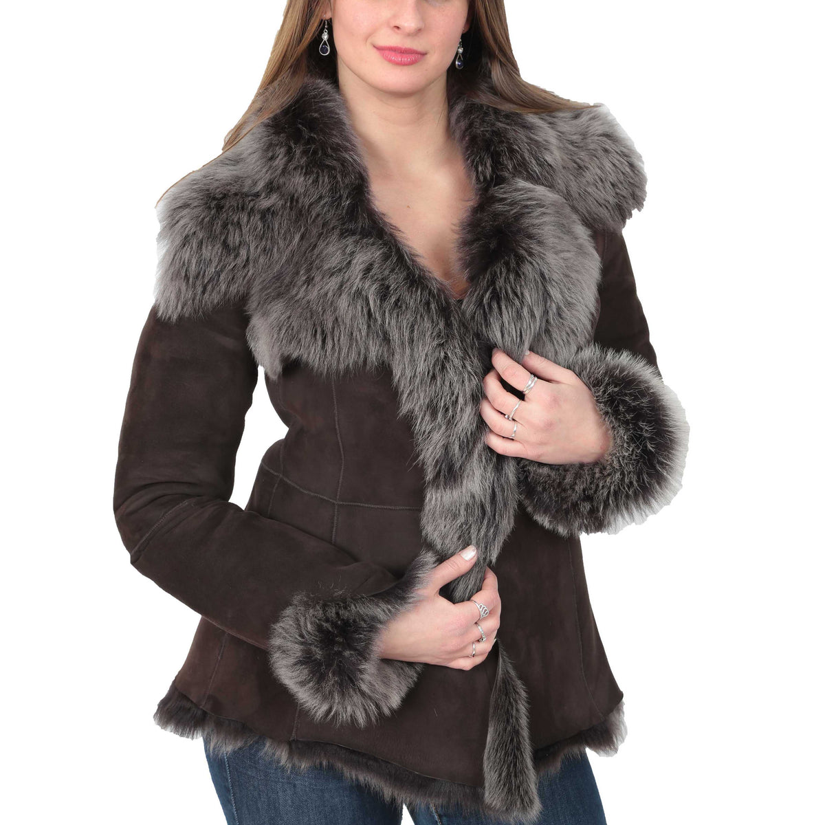 Womens Sheepskin Shearling Toscana Jacket Brown Brissa - genuine sheepskin jacket in brown brissa with none outer pockets