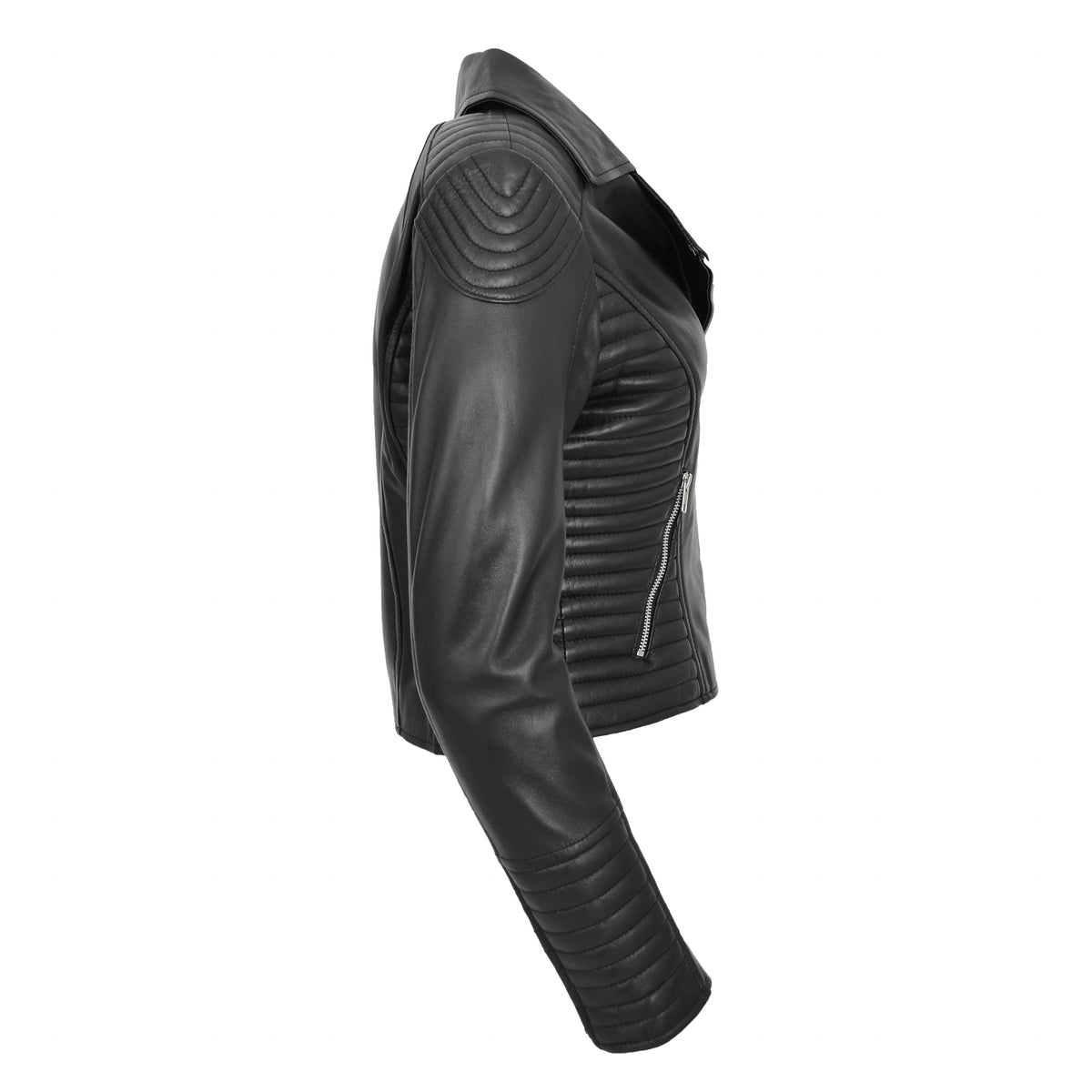 Womens Soft Leather Cross Zip Biker Jacket Anna Black - genuine leather jacket in black with cross zip