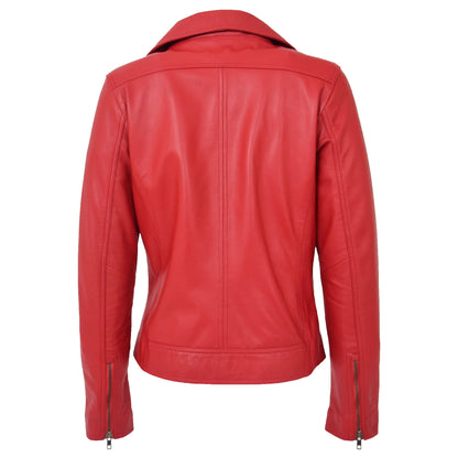 Womens Soft Leather Cross Zip Biker Jacket Lola Red - genuine leather jacket in red with biker
