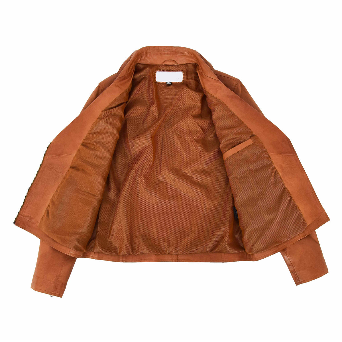 Womens Soft Leather Cross Zip Biker Jacket Lola Tan - genuine leather jacket in tan with two outer pockets