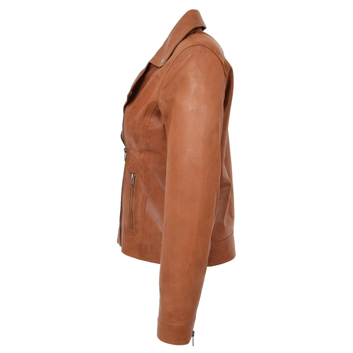 Womens Soft Leather Cross Zip Biker Jacket Lola Tan - genuine leather jacket in tan with biker
