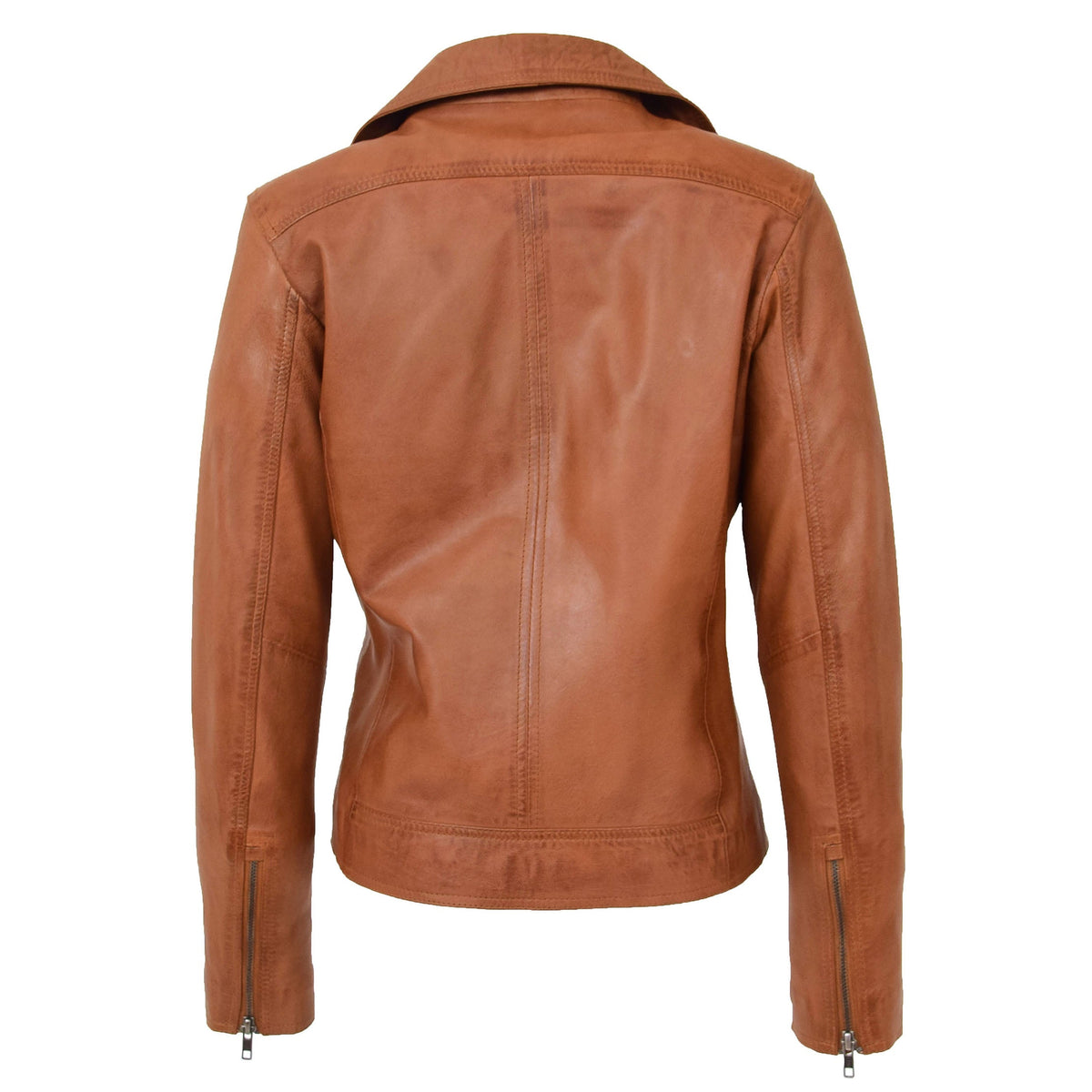 Womens Soft Leather Cross Zip Biker Jacket Lola Tan - genuine leather jacket in tan with two outer pockets