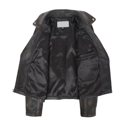 Womens Soft Leather Cross Zip Biker Jacket Lola Vintage Black - genuine leather jacket in vintage black with cross zip