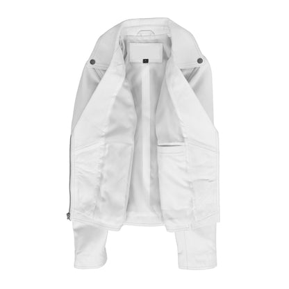 Womens Soft Leather Cross Zip Biker Jacket Lola White - genuine leather jacket in white with cross zip