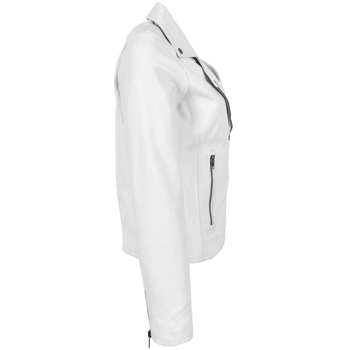 Womens Soft Leather Cross Zip Biker Jacket Lola White - genuine leather jacket in white with biker