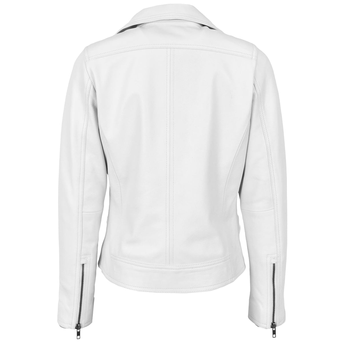 Womens Soft Leather Cross Zip Biker Jacket Lola White - genuine leather jacket in white with two outer pockets
